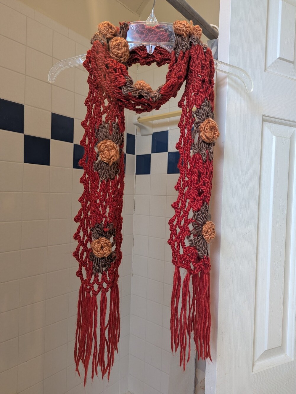 Beautiful Handmade red and brown crocheted scarf